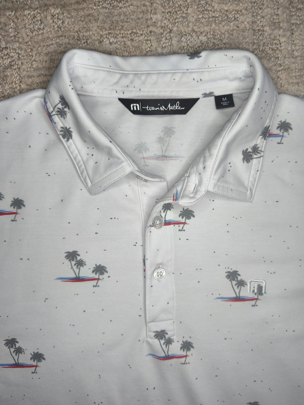 Travis Mathew Men's Sz L Rally Time Golf Polo Kelly Plantation Florida Palm Tree